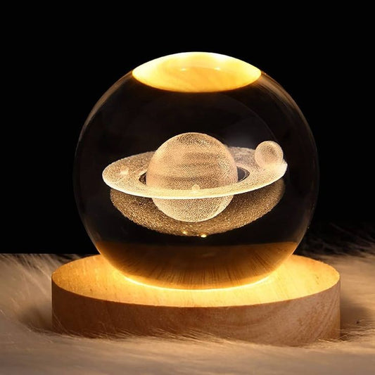 3D SATURN Crystal Ball Night Lamp – Warm White Galaxy Glow