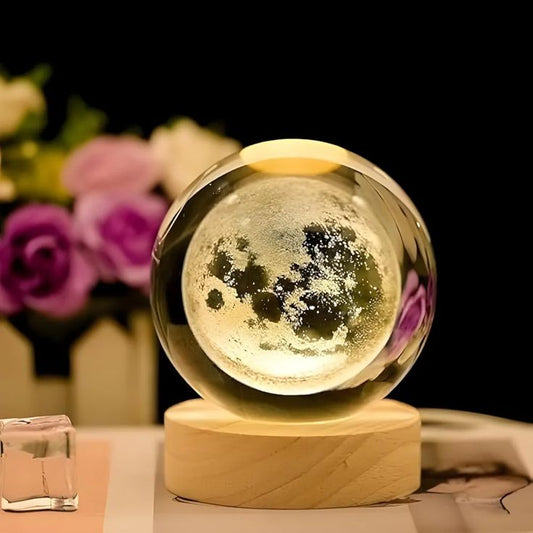 3D Moon Crystal Ball Night Lamp – Warm White Galaxy Glow