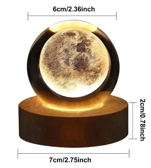 3D Moon Crystal Ball Night Lamp – Warm White Galaxy Glow