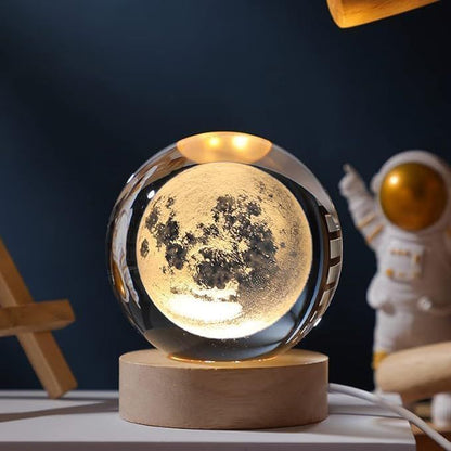 3D Moon Crystal Ball Night Lamp – Warm White Galaxy Glow