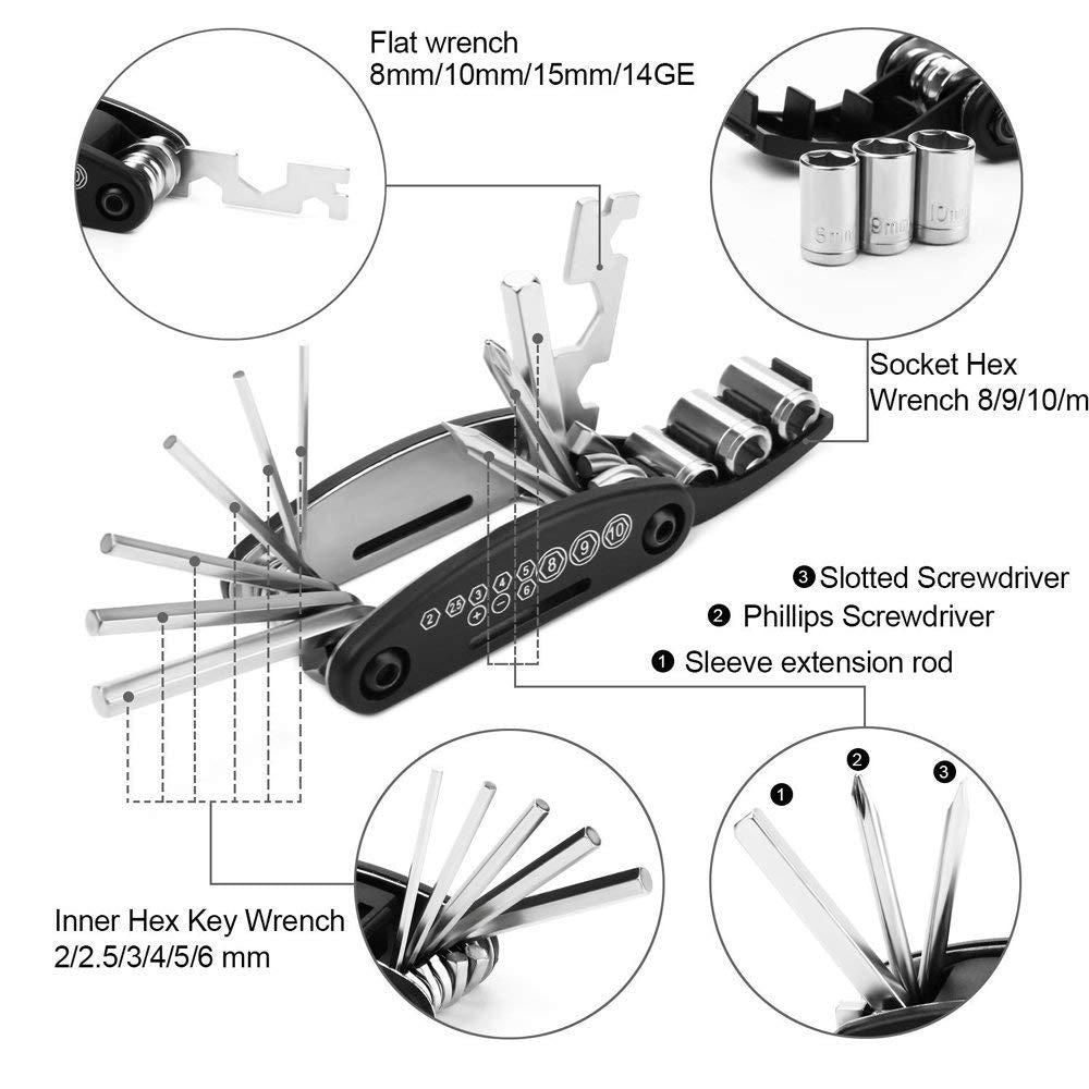 16-in-1 Multi-Purpose Key Spoke Wrench Repair Tool Kit