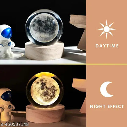3D Moon Crystal Ball Night Lamp – Warm White Galaxy Glow