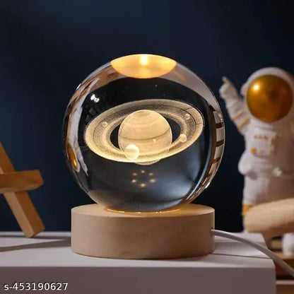 3D SATURN Crystal Ball Night Lamp – Warm White Galaxy Glow